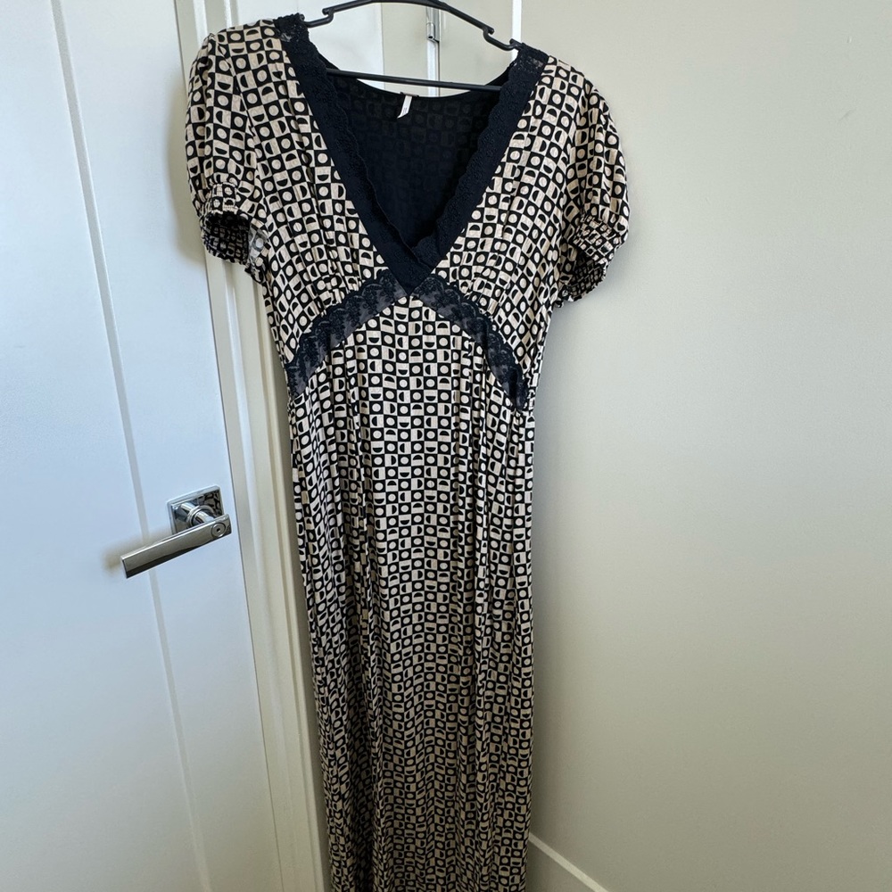 Free People Black and Cream Geometric Maxi Dress